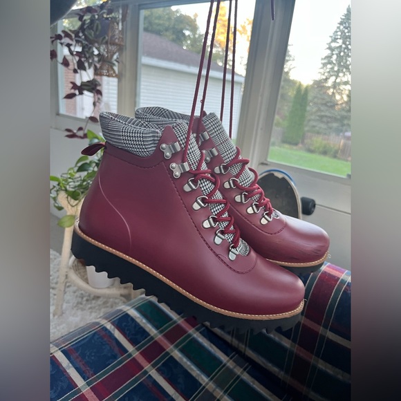 Bernardo Shoes - Bernardo Winnie Lace Up Rubber Rain Boots in Bordeaux